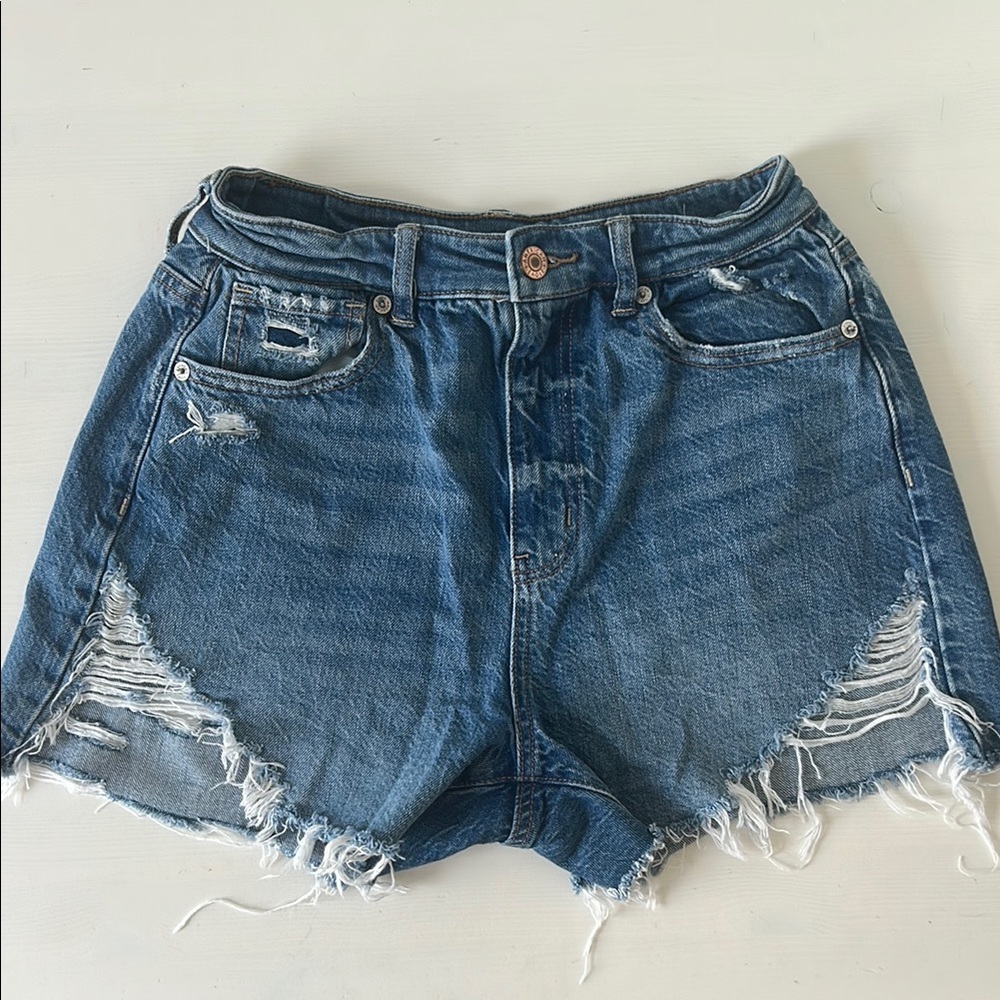 American Eagle Outfitters Blue Distressed Jean Shorts